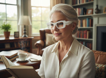 Exaggerated Classic Vintage RETRO Cat Eye Style READING GLASSES READERS Off White Frame - Lens Strength +3.50