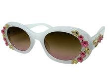 Classic Elegant Vintage Retro Style SUNGLASSES Thick Off White Oval Floral Frame 17008