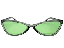 Classy Elegant Modern Retro Cat Eye Style SUNGLASSES Sleek Gray Frame - Green Lens 6779