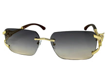 Classy Elegant Luxury Hip Hop Rapper Style SUNGLASSES Rimless Gold & Faux Wooden Frame - Smoke & Beige Lens 27806