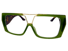 Oversized Classic Vintage Retro Shield Style Clear Lens EYEGLASSES Large Green Frame 3130