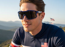 Oversized Sporty Wrap Around Style SUNGLASSES Large Blue Patriotic USA Flag Frame 3737