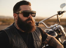 Classic Hardcore Biker Gangster Shield Style LOCS SUNGLASSES Large Black Frame - Dark Lens 91324