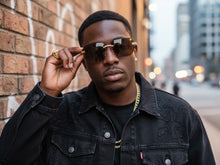 Classy Elegant Luxury Hip Hop Rapper Style SUNGLASSES Gold & Faux Wooden Frame - Brown Lens 27804