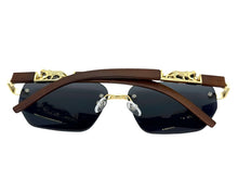 Classy Elegant Luxury Hip Hop Rapper Style SUNGLASSES Gold & Faux Wooden Frame - Dark Lens 27804