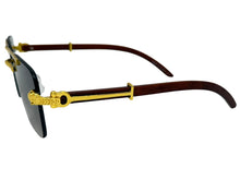 Classy Elegant Luxury Hip Hop Rapper Style SUNGLASSES Gold & Faux Wooden Frame - Gray Lens E2176