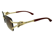 Classy Elegant Luxury Hip Hop Rapper Style SUNGLASSES Rimless Gold & Faux Wooden Frame - Honey Gradient Lens 27806