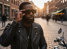 Classic Hardcore Biker Gangster Style SUNGLASSES Thick Rectangular Black Frame - Dark Lens 81019