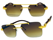 Classy Elegant Luxury Hip Hop Rapper Style SUNGLASSES Gold & Faux Wooden Frame - Brown Lens E2176