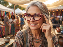 Oversized Vintage Retro Cat Eye Style Clear Lens EYEGLASSES Large Burgundy Frame - Flowers & Gold Leaf Accents 6806 (Copy)