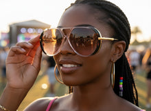 Classy Elegant Vintage Retro Aviator Style SUNGLASSES Large Pink & Gold Frame 2888