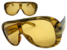 Oversized Modern Retro Shield Style SUNGLASSES Thick Brown Frame - Light Tint Lens 2466