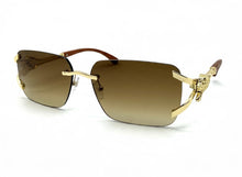 Classy Elegant Luxury Hip Hop Rapper Style SUNGLASSES Rimless Gold & Faux Wooden Frame - Honey Gradient Lens 27806