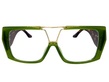 Oversized Classic Vintage Retro Shield Style Clear Lens EYEGLASSES Large Green Frame 3130