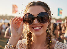 Oversized Exaggerated Vintage Retro Style SUNGLASSES Large Round Brown Frame 7152