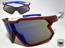 Oversized Sporty Wrap Around Style SUNGLASSES Large Red Patriotic USA Flag Frame 3737
