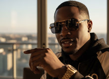 Classy Elegant Luxury Hip Hop Rapper Style SUNGLASSES Gold & Black Frame - Gold Cross & Fleur De Lis 27774