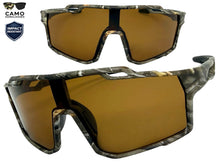 Military Tactical Hunting Fishing Wrap Around Safety SUNGLASSES Large Camouflage Frame - Brown Lens CAMO3