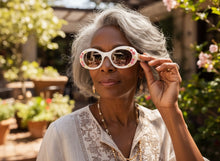 Classic Elegant Vintage Retro Style SUNGLASSES Thick Off White Oval Floral Frame 17008