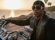 Classic Hardcore Biker Gangster Wrap Around LOCS SUNGLASSES Large White Frame - Dark Lens 91202