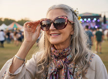 Oversized Vintage Retro Cat Eye Style SUNGLASSES Large Burgundy Frame - Flowers & Gold Leaf Accents 6806 (Copy) (Copy)