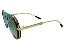 Classy Elegant Vintage Retro Aviator Style SUNGLASSES Large Turquoise & Gold Frame 2888