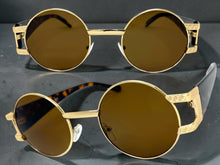 Classic Vintage Retro Luxury Hip Hop Rapper Style SUNGLASSES Round Gold Frame - Brown Lens 6556