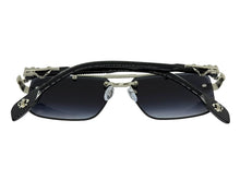 Classy Elegant Luxury Hip Hop Rapper Style SUNGLASSES Silver & Black Frame - Silver Cross & Fleur De Lis 27774