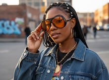Exaggerated Classic Vintage Retro Style SUNGLASSES Black Frame - Orange Lens 2465