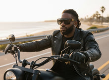 Classic Hardcore Biker Gangster Shield Style LOCS SUNGLASSES Large Black Frame - Dark Lens 91324