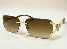 Classy Elegant Luxury Hip Hop Rapper Style SUNGLASSES Rimless Gold & Faux Wooden Frame - Honey Gradient Lens 27806
