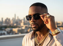 Classy Elegant Luxury Hip Hop Rapper Style SUNGLASSES Gold & Faux Wooden Frame - Dark Lens 27804