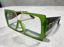 Oversized Classic Vintage Retro Shield Style Clear Lens EYEGLASSES Large Green Frame 3130