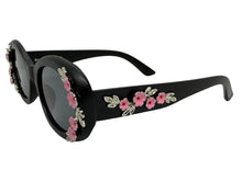 Classic Elegant Vintage Retro Style SUNGLASSES Thick Matte Black Oval Floral Frame 17008