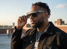 Classic Hardcore Biker Gangster Shield Style LOCS SUNGLASSES Large Black Frame - Dark Lens 91324