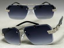 Classy Elegant Luxury Hip Hop Rapper Style SUNGLASSES Silver & Black Frame - Silver Cross & Fleur De Lis 27774