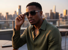Classy Elegant Luxury Hip Hop Rapper Style SUNGLASSES Silver & Faux Wooden Frame - Gray Lens E2176