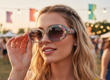 Classic Elegant Vintage Retro Style SUNGLASSES Thick Matte Gray Oval Floral Frame 17008