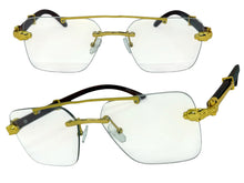 Classy Elegant Luxury Hip Hop Rapper Style SUNGLASSES Gold & Faux Wooden Frame - Clear Lens E2176