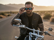 Classic Hardcore Gangster Biker Style Choppers SUNGLASSES Thick Black Frame - Blue Lens 6785