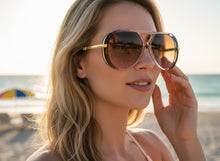 Classy Elegant Vintage Retro Aviator Style SUNGLASSES Large Pink & Gold Frame 2888