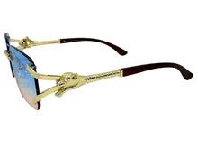 Classy Elegant Luxury Hip Hop Rapper Style SUNGLASSES Rimless Gold & Faux Wooden Frame - Blue & Beige Lens 27806