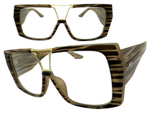 Oversized Classic Vintage Retro Shield Style Clear Lens EYEGLASSES Large Beige & Brown Frame 3130