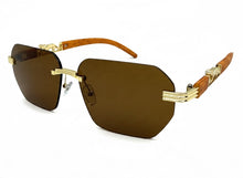 Classy Elegant Luxury Hip Hop Rapper Style SUNGLASSES Gold & Faux Wooden Frame - Brown Lens 27804