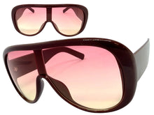 Oversized Modern Retro Shield Style SUNGLASSES Thick Red Frame - Pink Lens 2466