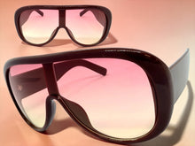 Oversized Modern Retro Shield Style SUNGLASSES Thick Red Frame - Pink Lens 2466