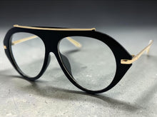 Oversized Classic Vintage Retro Style Clear Lens EYEGLASSES Large Black & Gold Frame 27009
