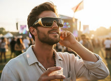 Space Futuristic Robotic Cyclops Modern Contemporary Party Raver SUNGLASSES Sleek Gold Frame LH315