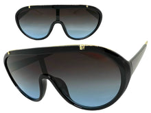 Classic Vintage Retro Style SUNGLASSES Black & Gold Frame - Gray & Blue Lens 3093