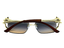 Classy Elegant Luxury Hip Hop Rapper Style SUNGLASSES Rimless Gold & Faux Wooden Frame - Smoke & Beige Lens 27806